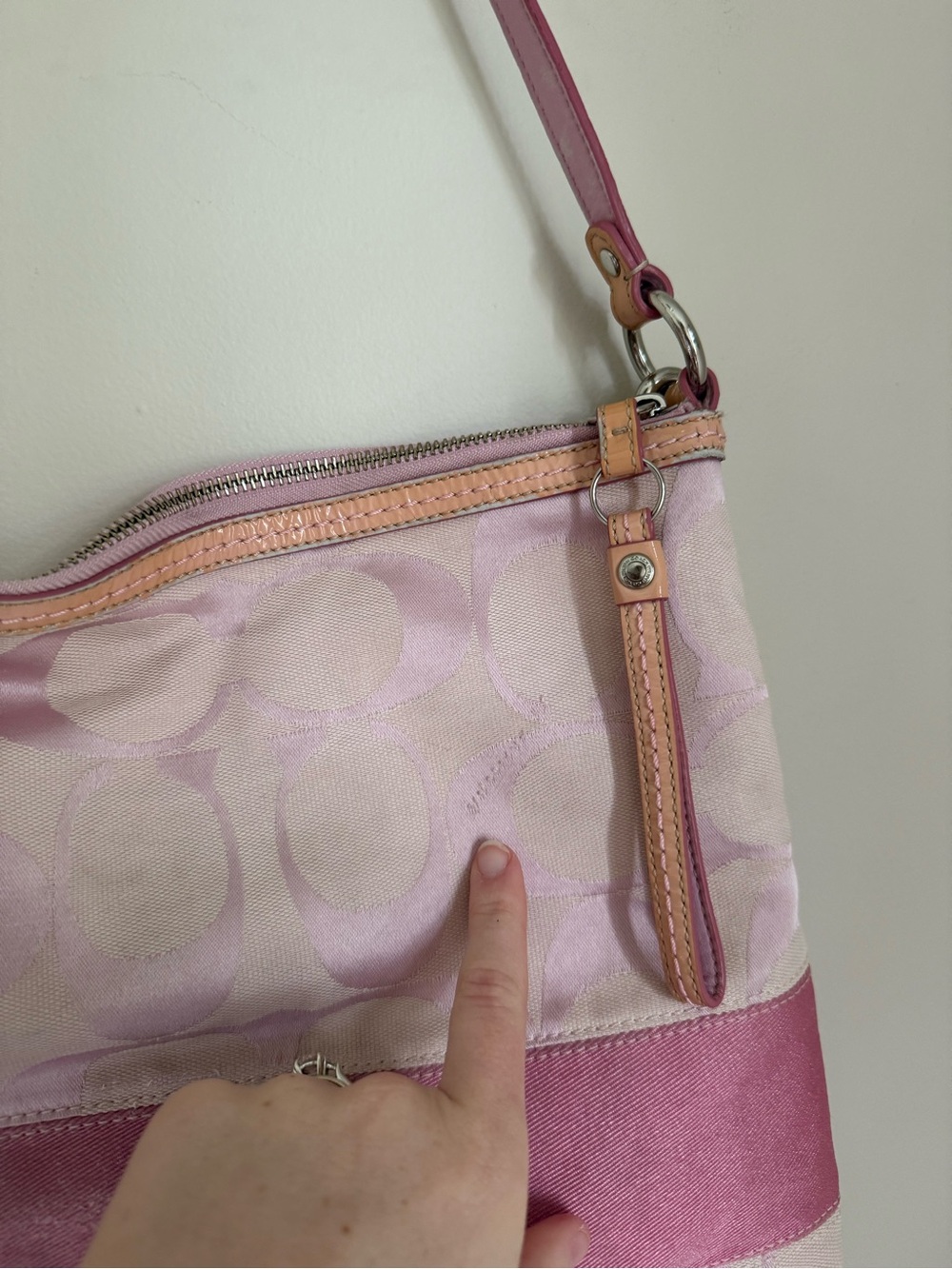 Coach Pink Signature Jacquard Canvas Leather Zip Shoulder Bag - Picture 6 of 9
